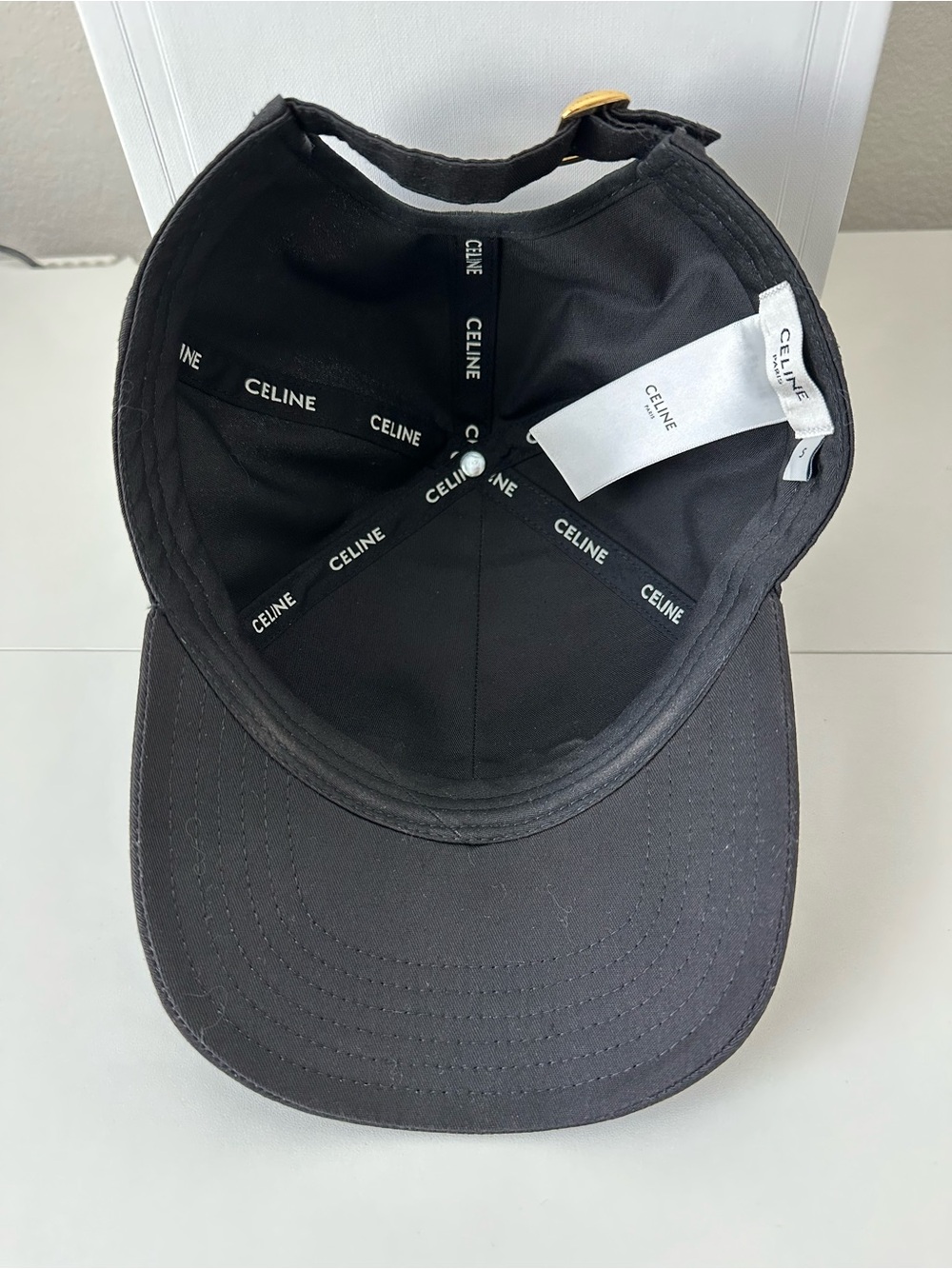 Celine Paris Black White Logo Cotton Drill Baseball Cap Hat Size S Authentic - Picture 6 of 7